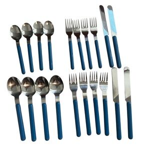 Crown Corning Stainless Steel Korea with Blue Handle Flatwear 20-Piece Set